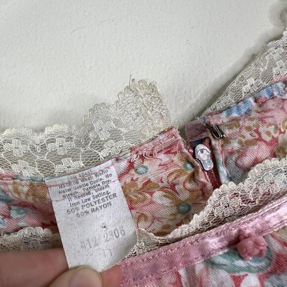 Vintage 70s Cottagecore Prairie Dress Gown Floral Lace Ruffles Long Sleeve - Picture 4 of 7